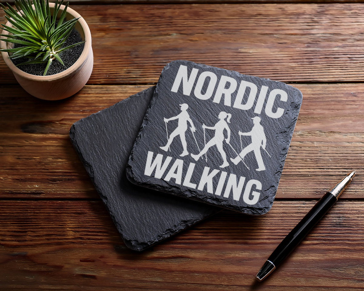 Schiefer Untersetzer Nordic Walking Gruppe - Geschenk für Walker Sport – Bild 5
