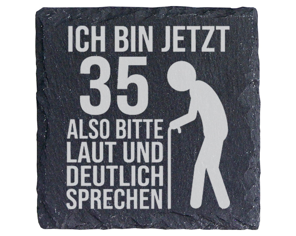 Schiefer Untersetzer 35 Geburtstag Laut Sprechen - Lustiges Geschenk f – Bild 1
