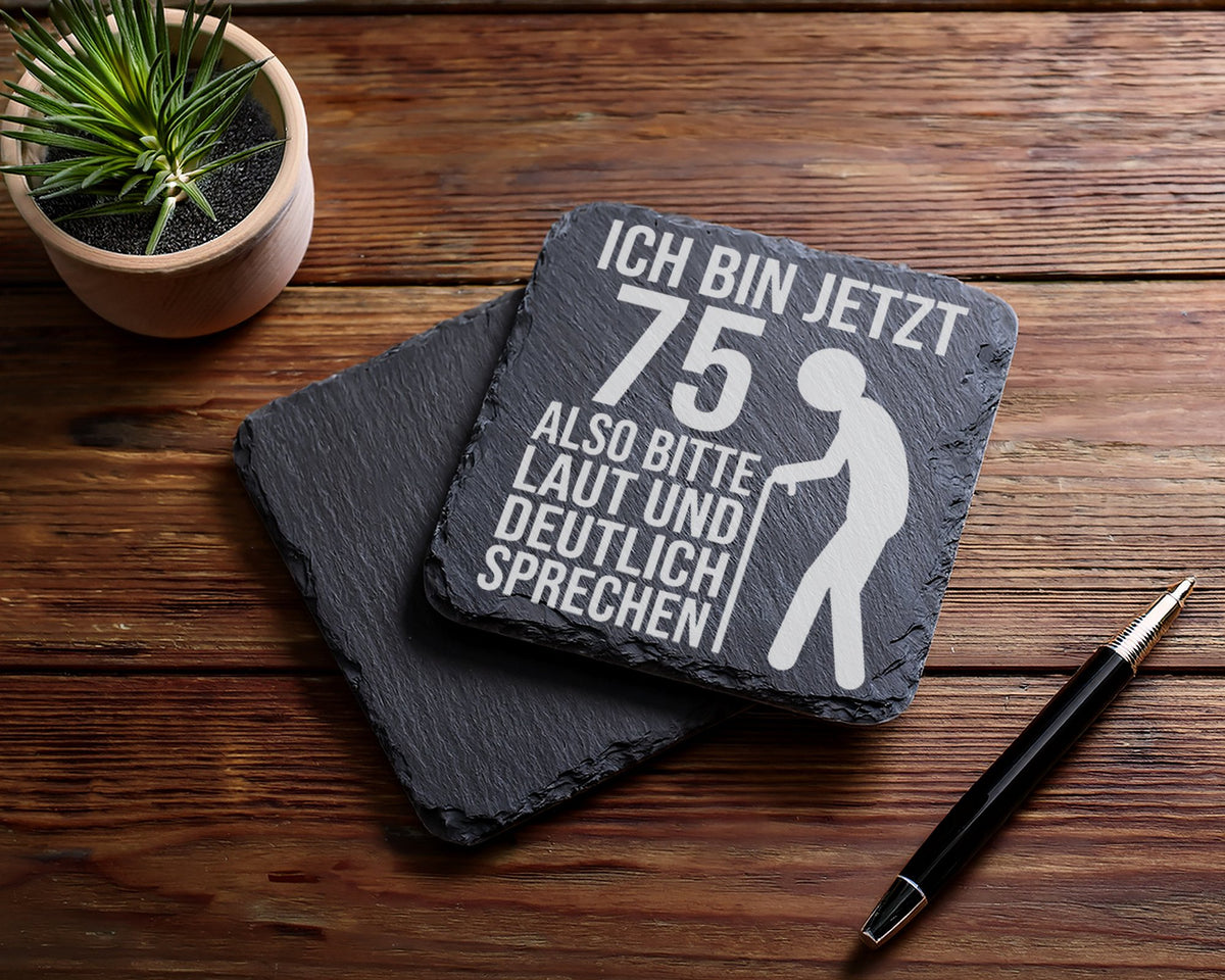Schiefer Untersetzer Zum 75 Geburtstag Ich Bin Jetzt - Lustiges Gesche – Bild 5