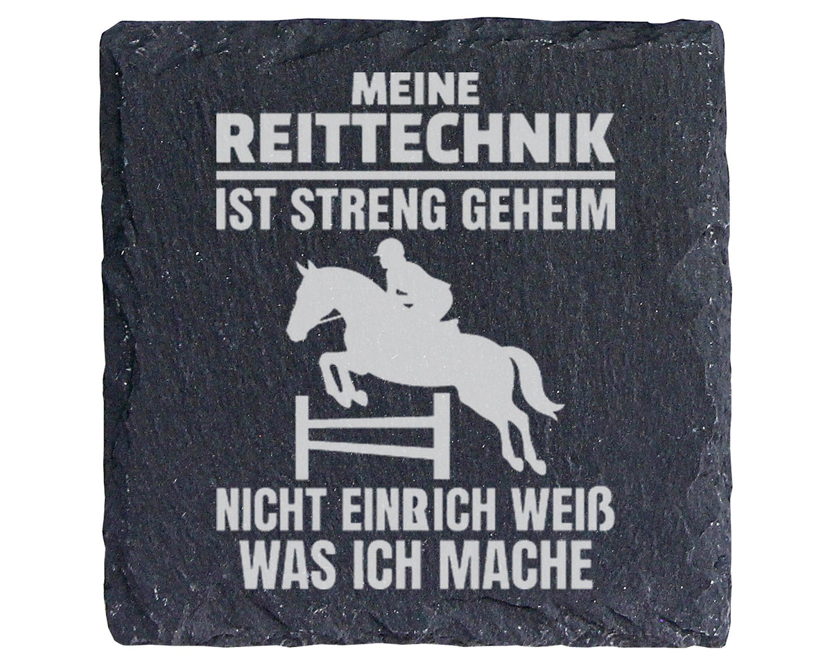 Schiefer Untersetzer Reiter Spruch Reittechnik Streng Geheim - Geschen – Bild 1