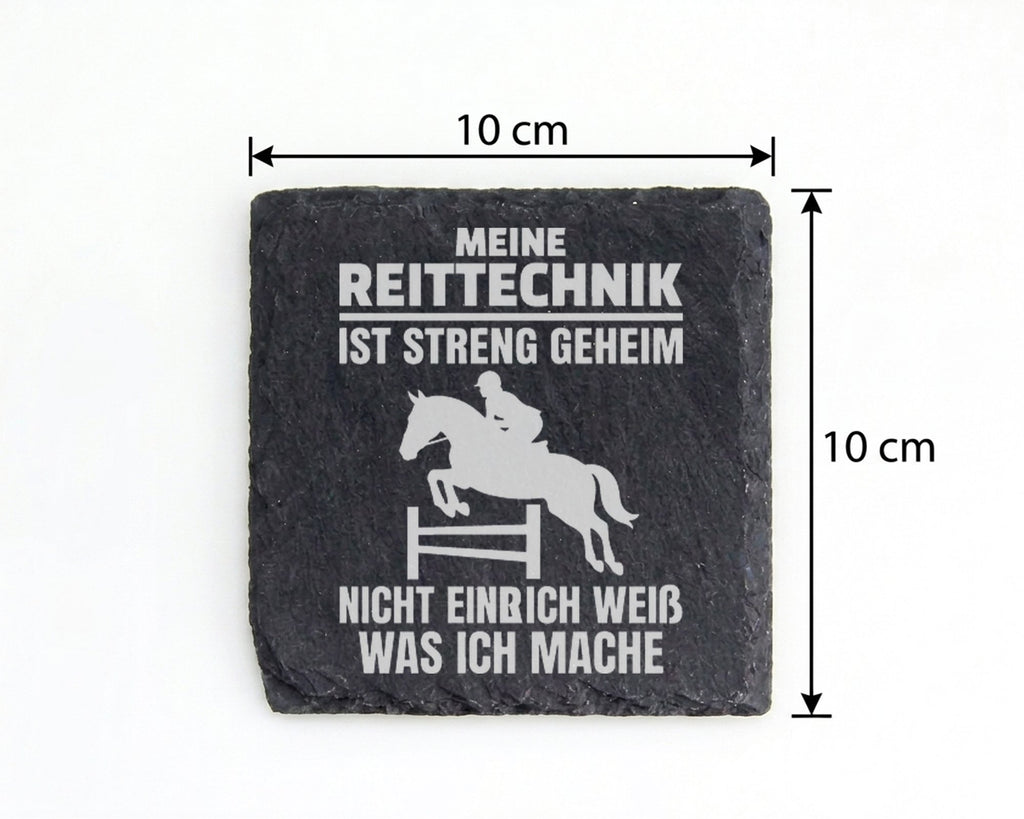 Schiefer Untersetzer Reiter Spruch Reittechnik Streng Geheim - Geschen – Bild 4