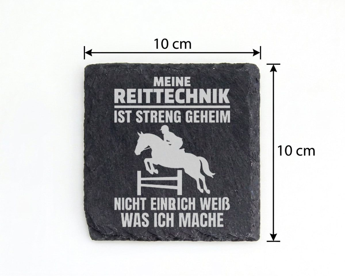 Schiefer Untersetzer Reiter Spruch Reittechnik Streng Geheim - Geschen – Bild 4