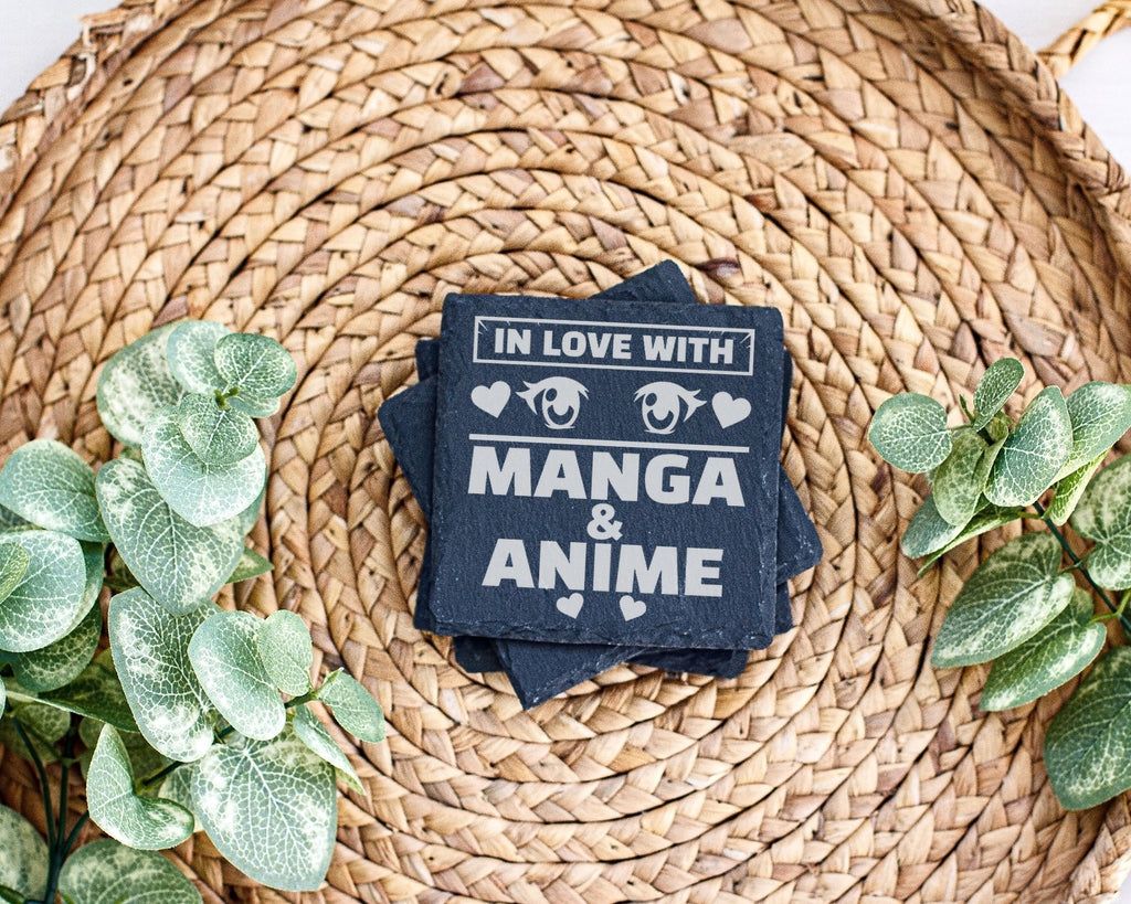 Schiefer Untersetzer In Love With Manga Anime Augen - Geschenk für Ota – Bild 3
