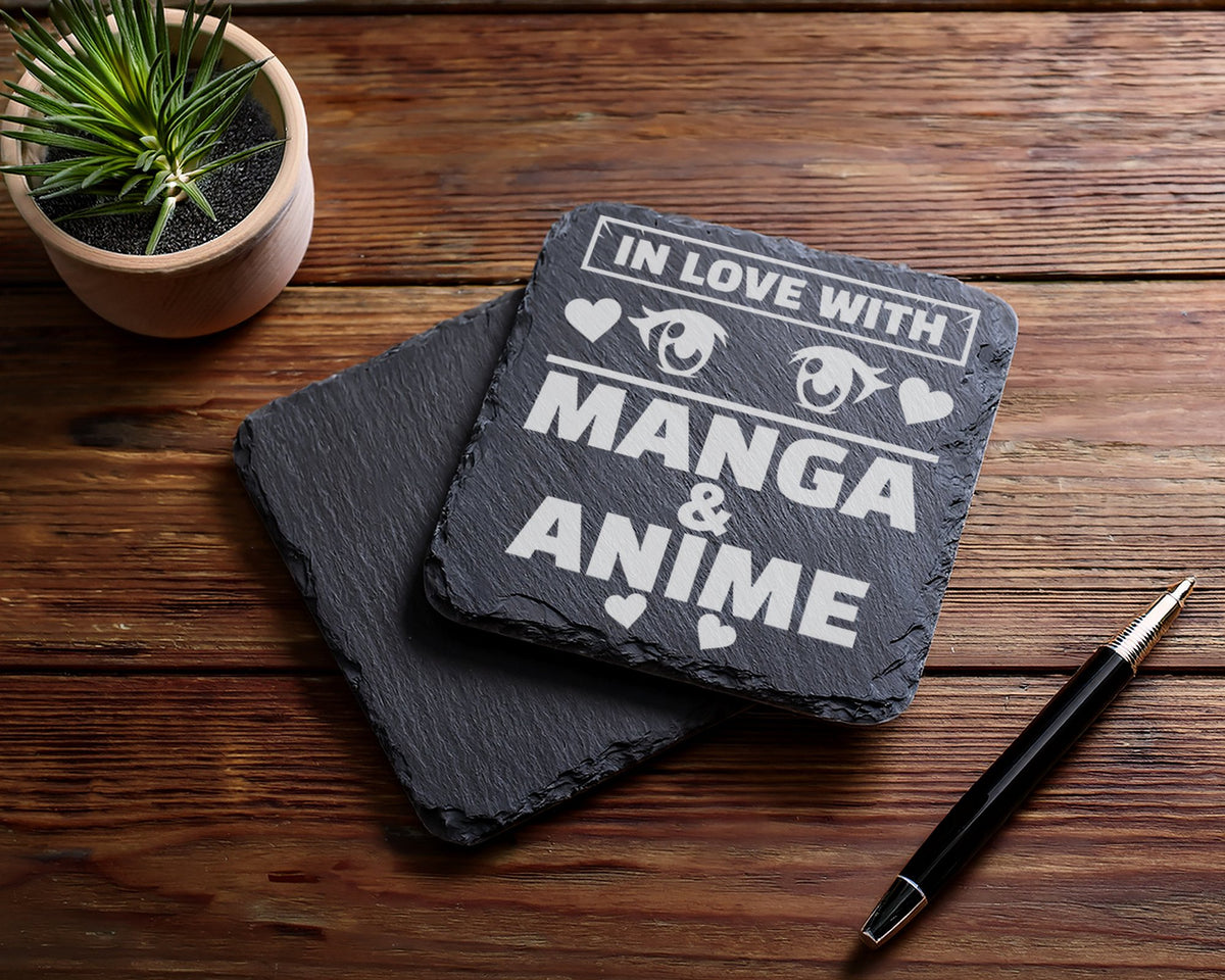 Schiefer Untersetzer In Love With Manga Anime Augen - Geschenk für Ota – Bild 5