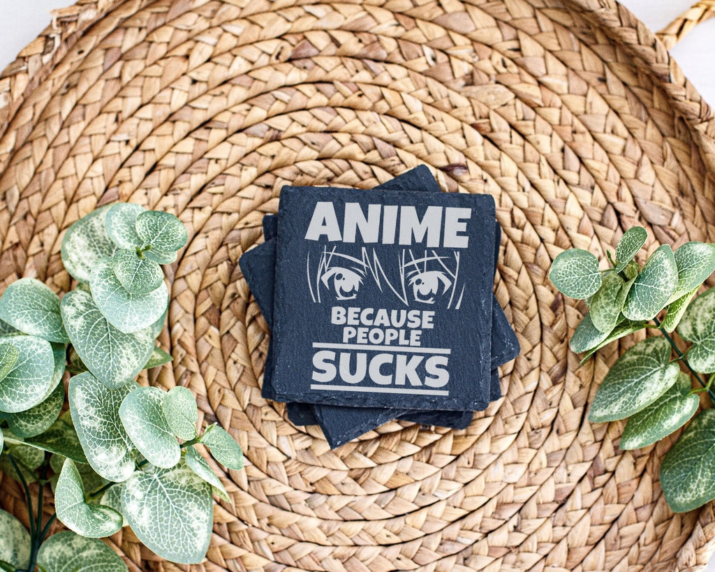 Schiefer Untersetzer Anime Spruch Because People Sucks - Lustiges Gesc – Bild 3