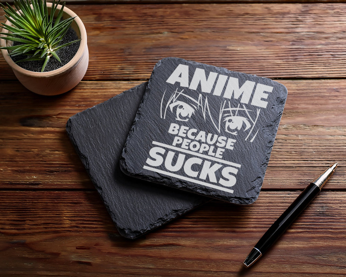 Schiefer Untersetzer Anime Spruch Because People Sucks - Lustiges Gesc – Bild 5