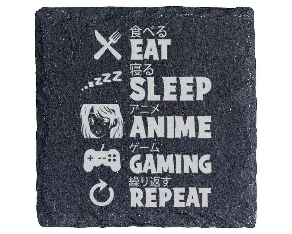 Schiefer Untersetzer Eat Sleep Anime Gaming Repeat - Geschenk für Zock – Bild 1