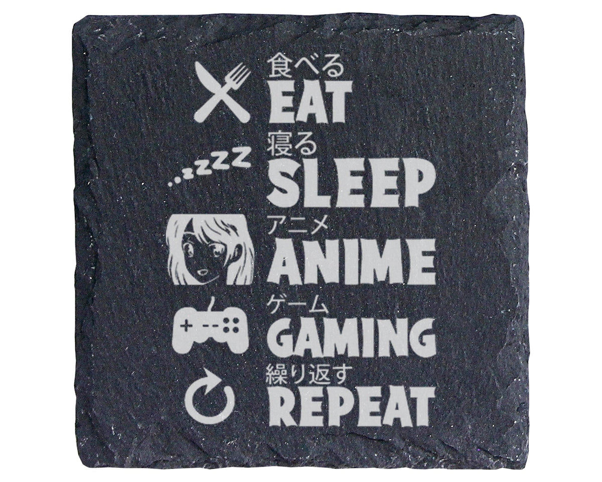 Schiefer Untersetzer Eat Sleep Anime Gaming Repeat - Geschenk für Zock – Bild 1