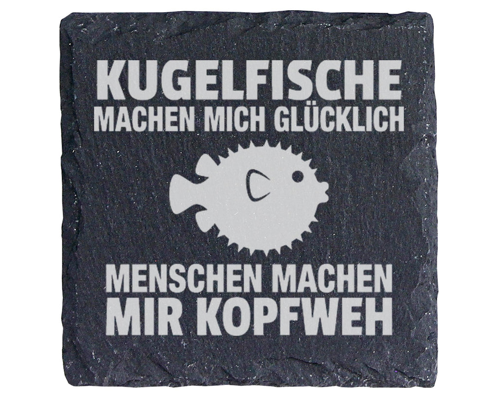 Schiefer Untersetzer Kugelfisch Glücklich Menschen Kopfweh - Lustiges  – Bild 1
