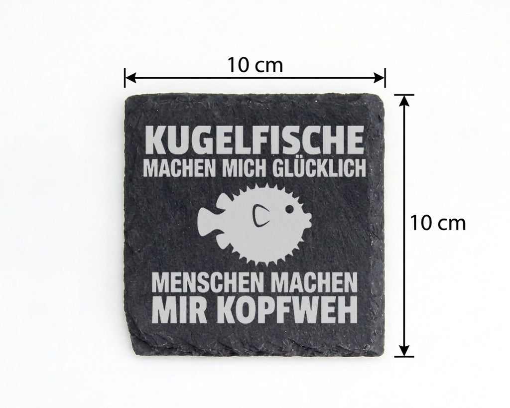 Schiefer Untersetzer Kugelfisch Glücklich Menschen Kopfweh - Lustiges  – Bild 4
