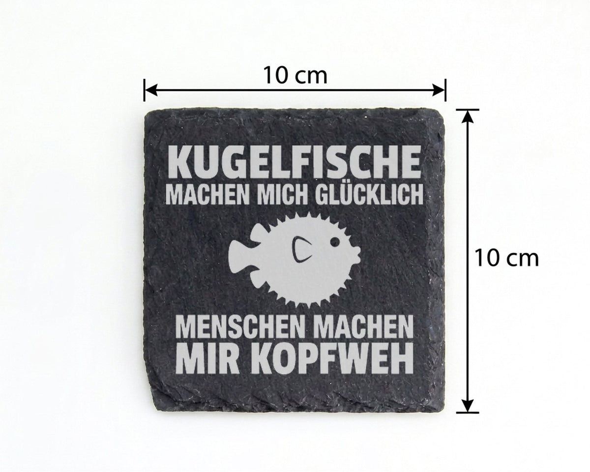 Schiefer Untersetzer Kugelfisch Glücklich Menschen Kopfweh - Lustiges  – Bild 4