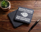 Schiefer Untersetzer Kugelfisch Glücklich Menschen Kopfweh - Lustiges  – Bild 5