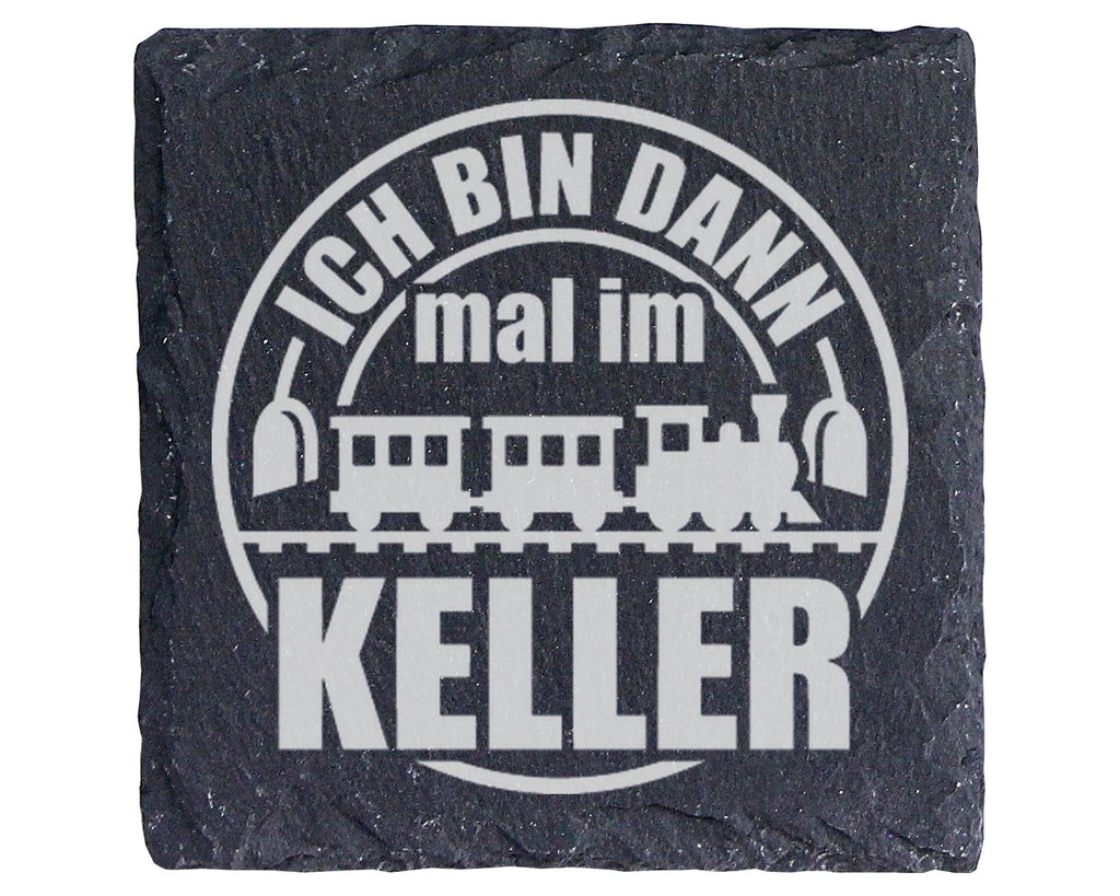 Schiefer Untersetzer Eisenbahn Ich Bin Dann Mal Im Keller - Geschenk f – Bild 1