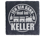 Schiefer Untersetzer Eisenbahn Ich Bin Dann Mal Im Keller - Geschenk f – Bild 1