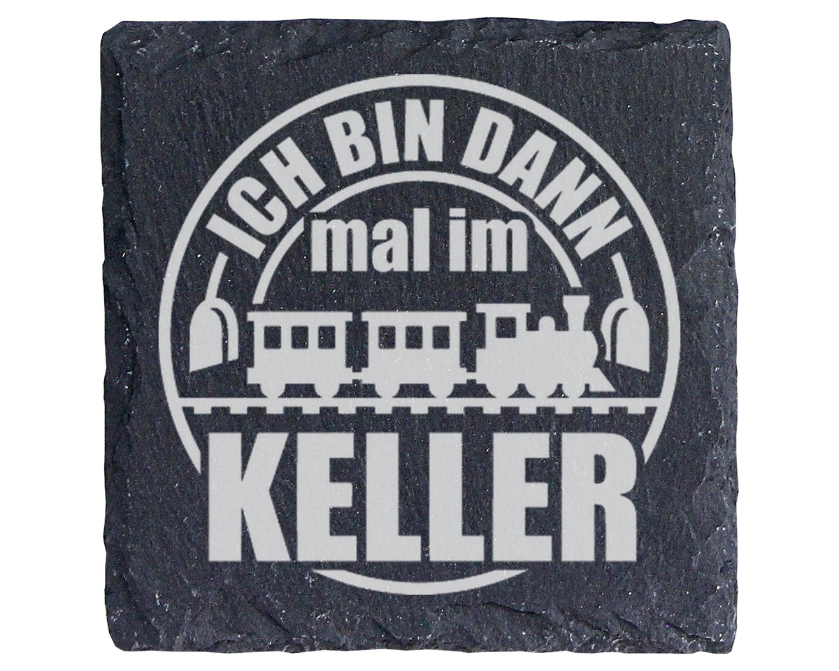Schiefer Untersetzer Eisenbahn Ich Bin Dann Mal Im Keller - Geschenk f – Bild 1