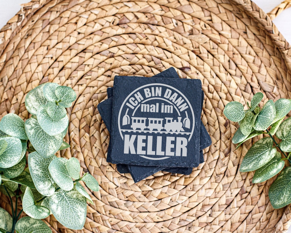 Schiefer Untersetzer Eisenbahn Ich Bin Dann Mal Im Keller - Geschenk f – Bild 3