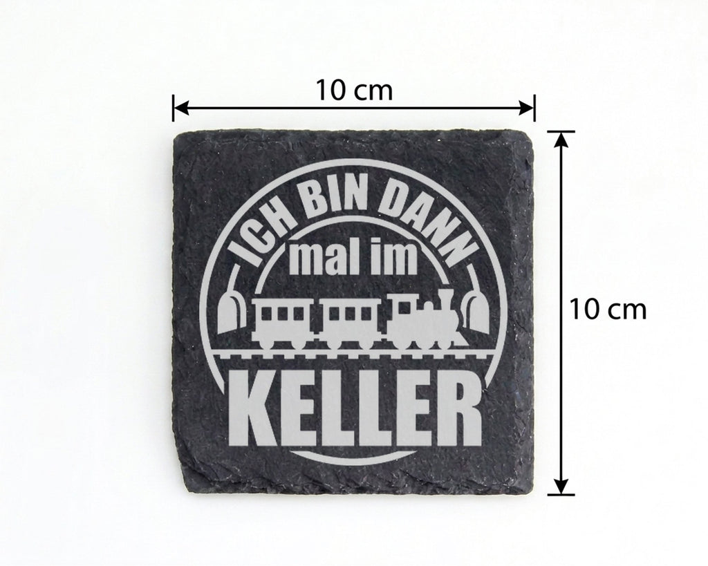 Schiefer Untersetzer Eisenbahn Ich Bin Dann Mal Im Keller - Geschenk f – Bild 4