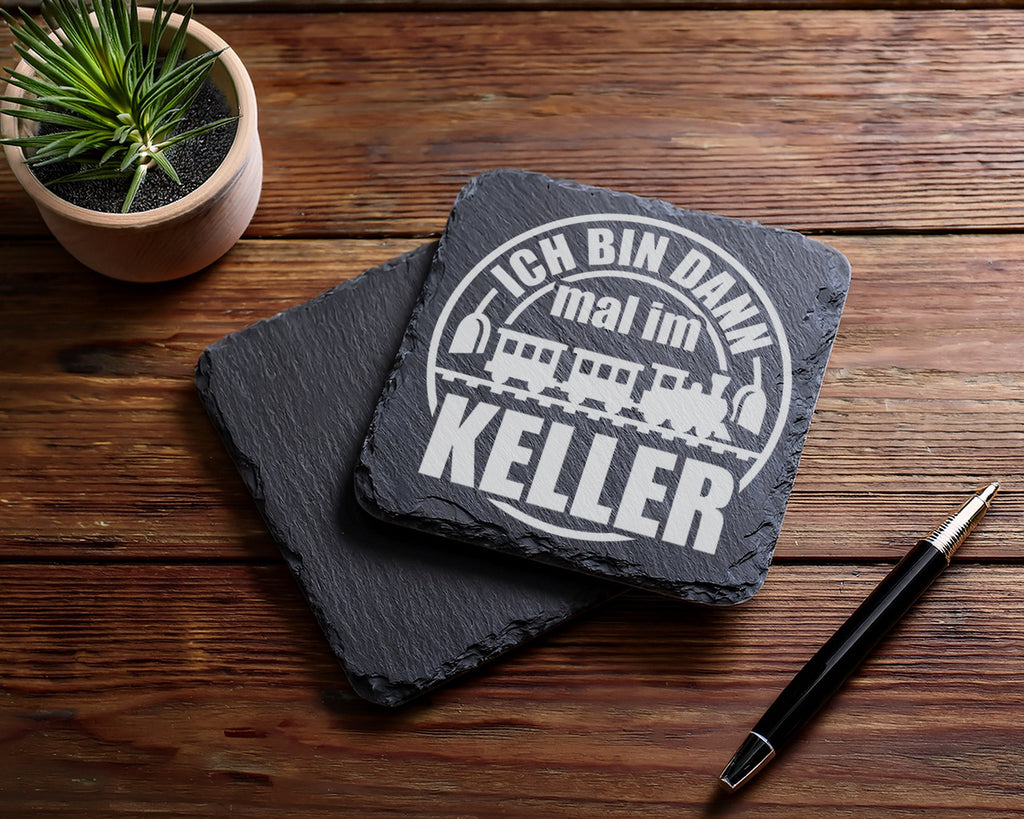 Schiefer Untersetzer Eisenbahn Ich Bin Dann Mal Im Keller - Geschenk f – Bild 5