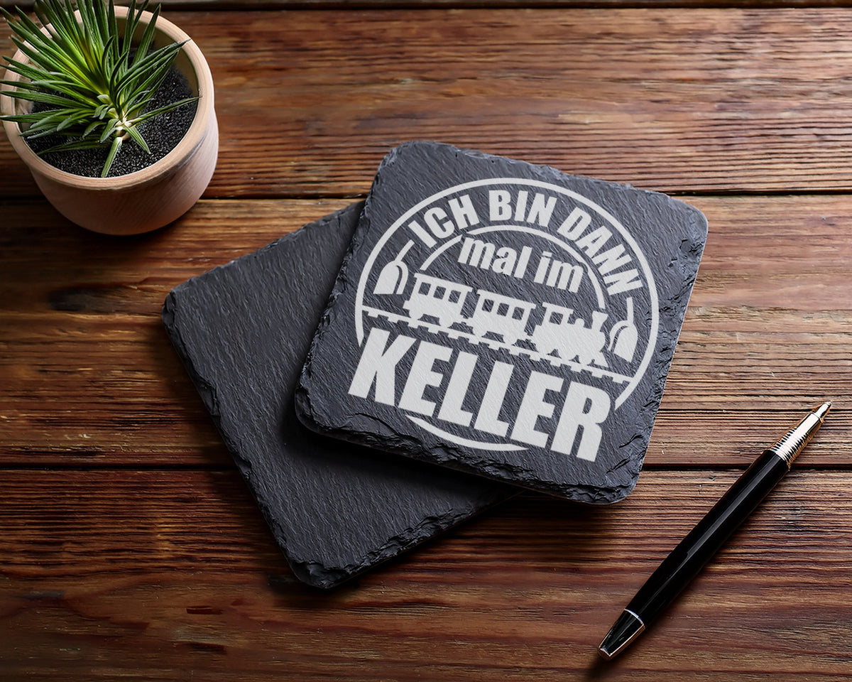 Schiefer Untersetzer Eisenbahn Ich Bin Dann Mal Im Keller - Geschenk f – Bild 5