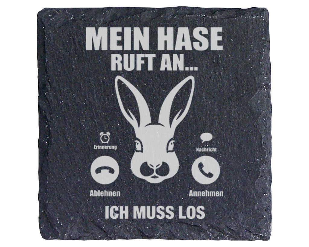 Schiefer Untersetzer Mein Hase Ruft An Ich Muss Los - Lustiges Geschen – Bild 1