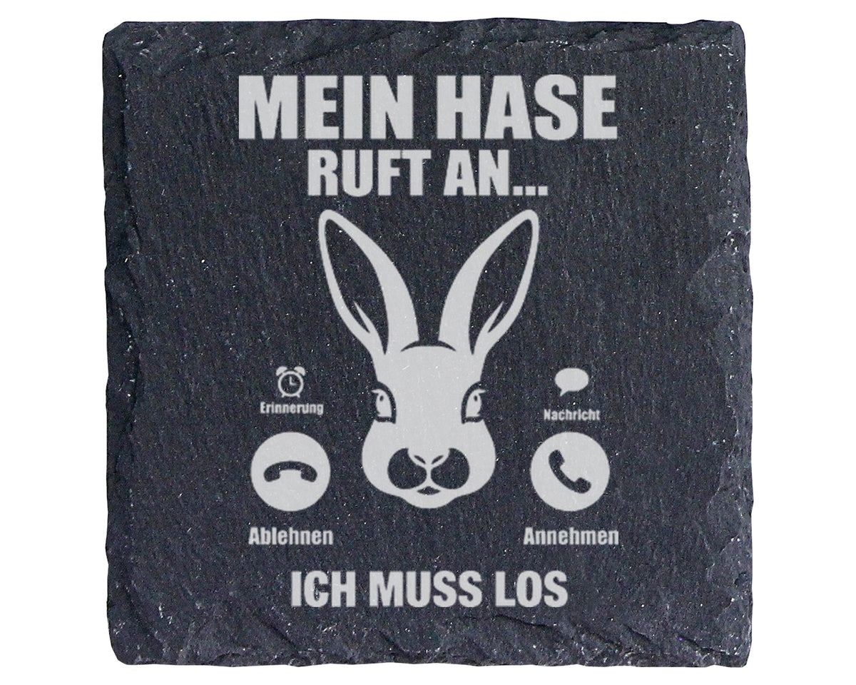 Schiefer Untersetzer Mein Hase Ruft An Ich Muss Los - Lustiges Geschen – Bild 1