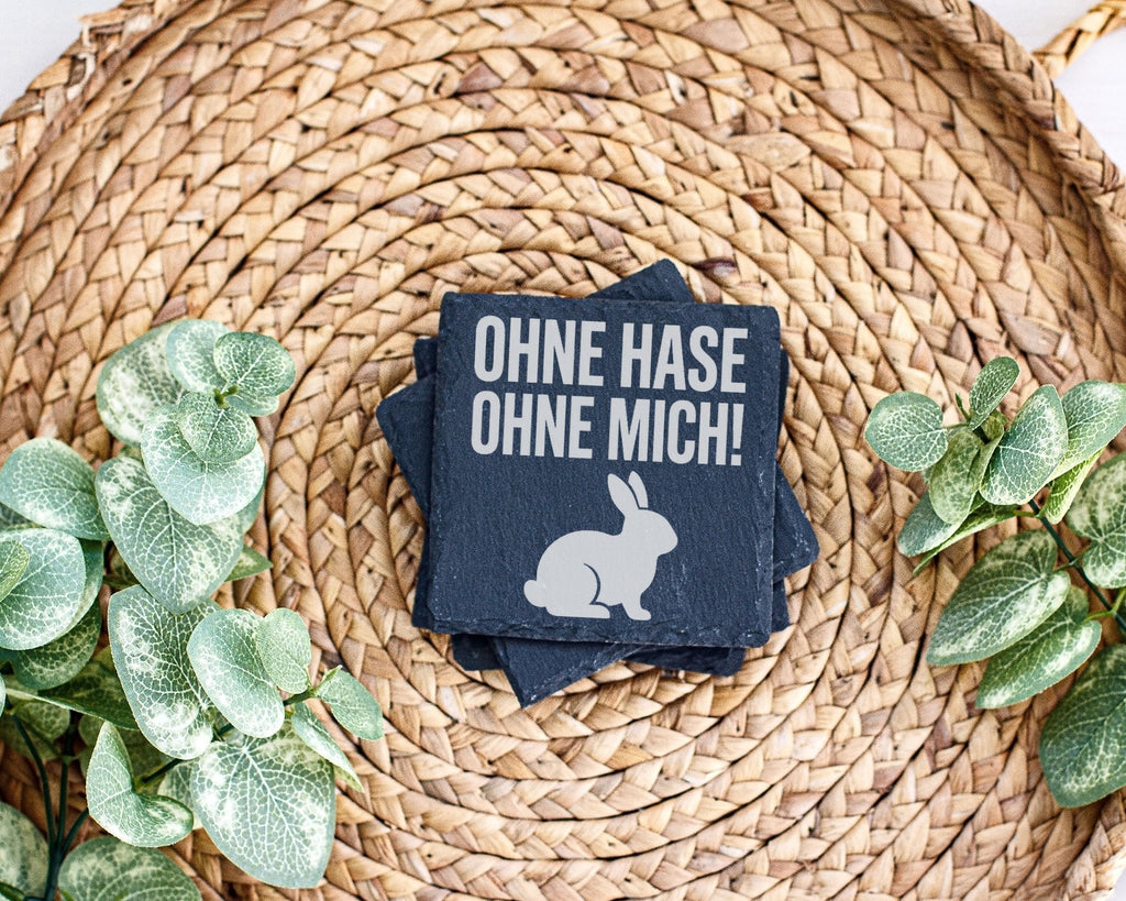 Schiefer Untersetzer Hase Ohne Mich Spruch - Geschenk für Kaninchen Be – Bild 3