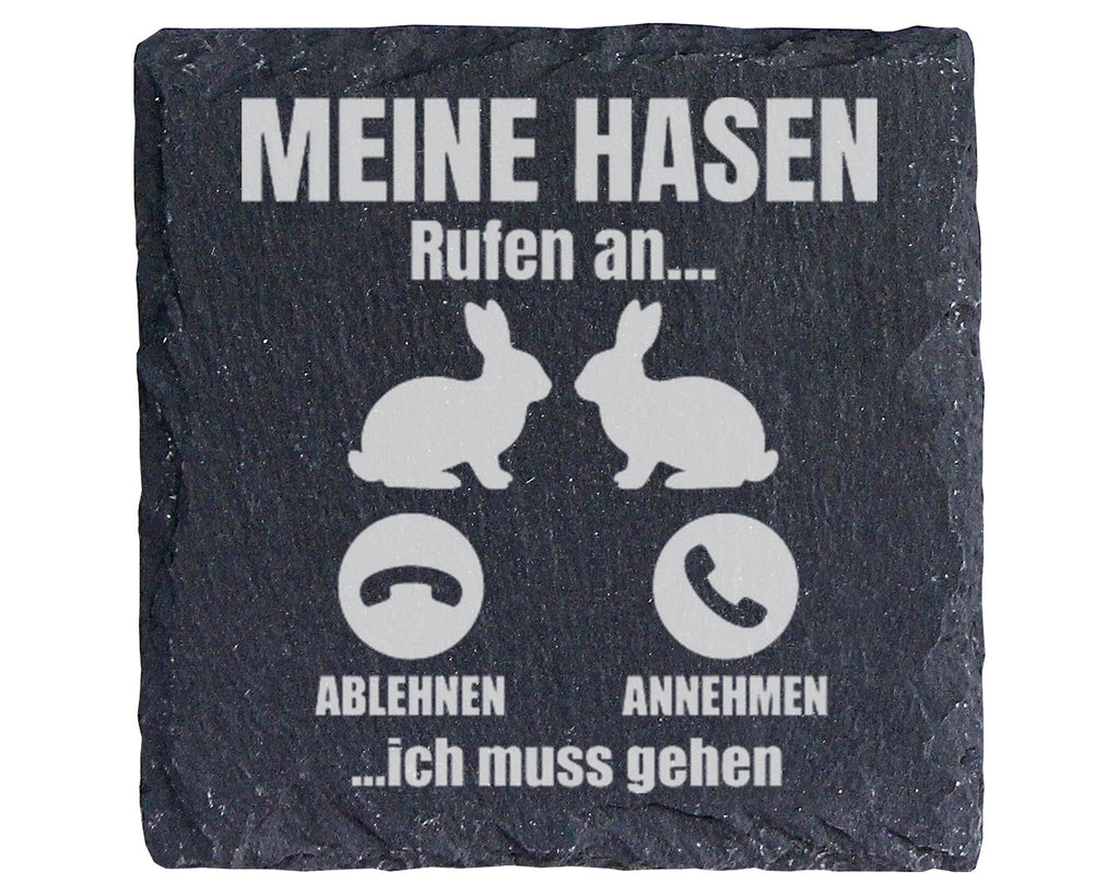 Schiefer Untersetzer Hasen Rufen An - Lustiges Geschenk für Kaninchen  – Bild 1