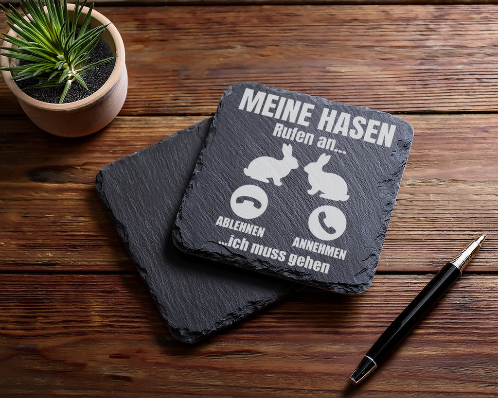Schiefer Untersetzer Hasen Rufen An - Lustiges Geschenk für Kaninchen  – Bild 5