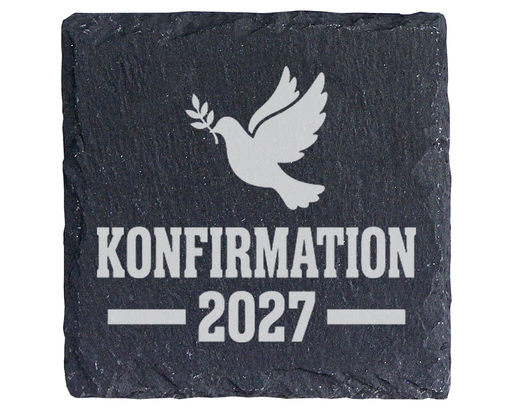 Schiefer Untersetzer Konfirmation 2027 Taube Ölzweig - Geschenk Für Ko – Bild 1
