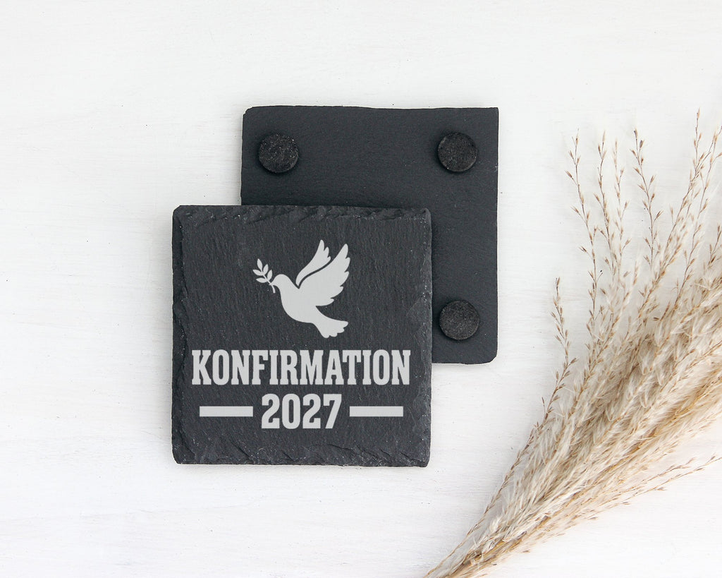 Schiefer Untersetzer Konfirmation 2027 Taube Ölzweig - Geschenk Für Ko – Bild 2
