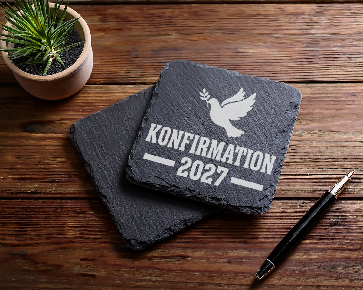 Schiefer Untersetzer Konfirmation 2027 Taube Ölzweig - Geschenk Für Ko – Bild 5