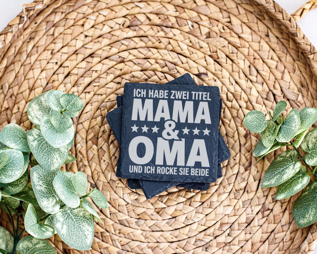 Schiefer Untersetzer Zwei Titel Mama Oma - Geschenk Für Beste Großmutt – Bild 3
