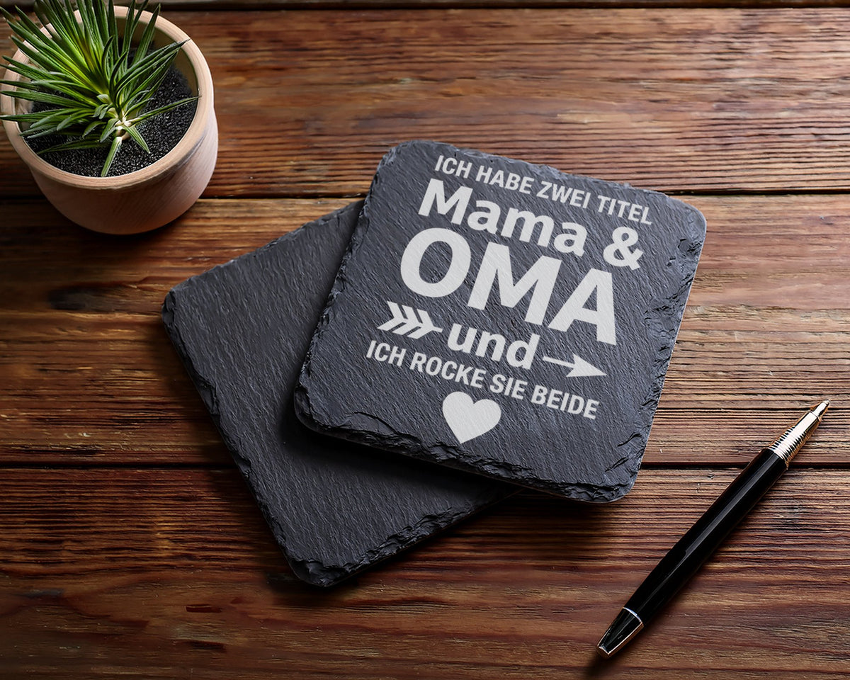 Schiefer Untersetzer Ich Habe Zwei Titel Mama Und Oma - Geschenk Für M – Bild 5