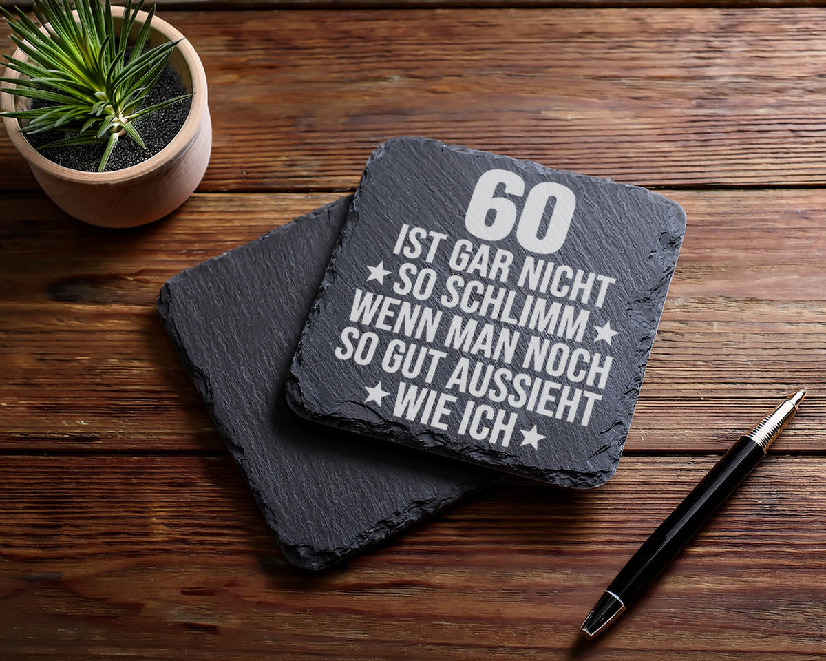Schiefer Untersetzer 60 Geburtstag Gut Aussieht Spruch - Lustiges Gesc – Bild 5