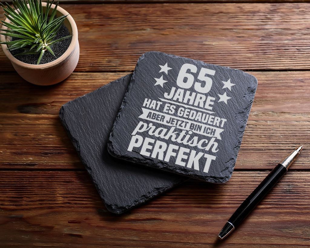 Schiefer Untersetzer 65 Jahre Geburtstag Spruch - Lustiges Geschenk fü – Bild 5