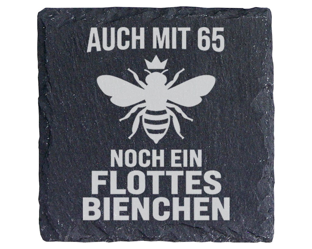 Schiefer Untersetzer 65 Geburtstag Flottes Bienchen - Lustiges Geschen – Bild 1