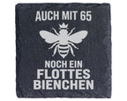 Schiefer Untersetzer 65 Geburtstag Flottes Bienchen - Lustiges Geschen – Bild 1