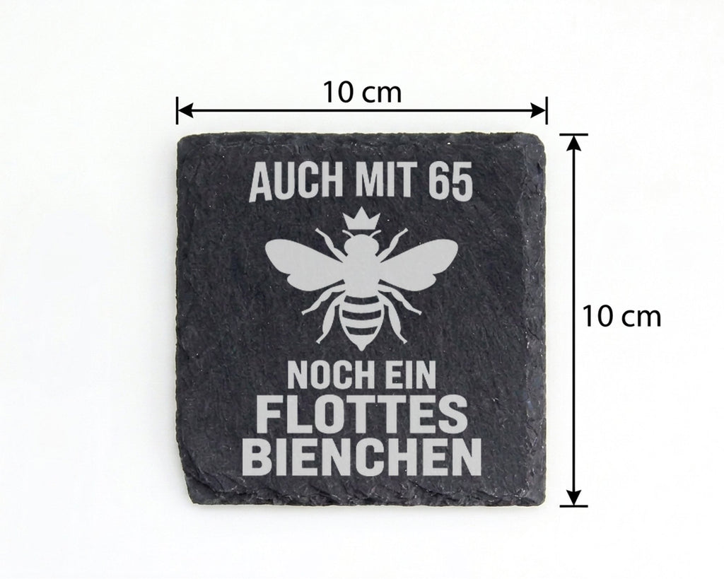 Schiefer Untersetzer 65 Geburtstag Flottes Bienchen - Lustiges Geschen – Bild 4
