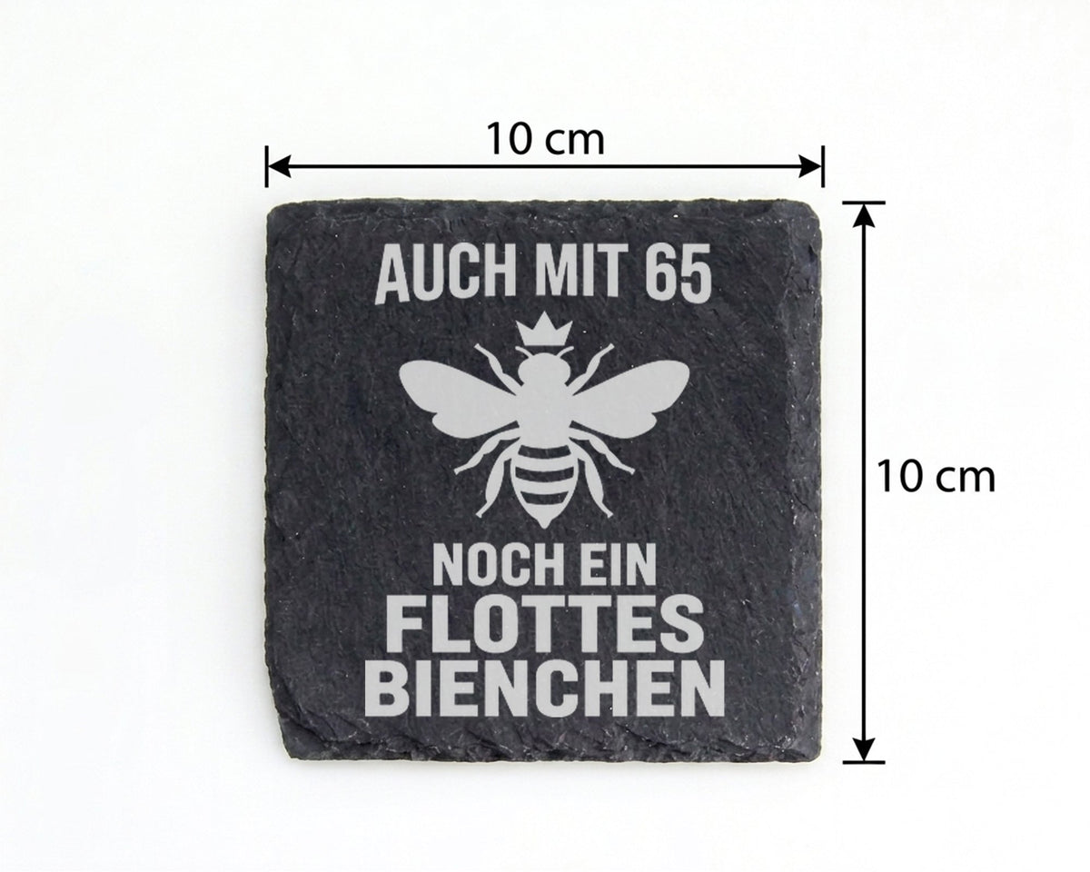 Schiefer Untersetzer 65 Geburtstag Flottes Bienchen - Lustiges Geschen – Bild 4