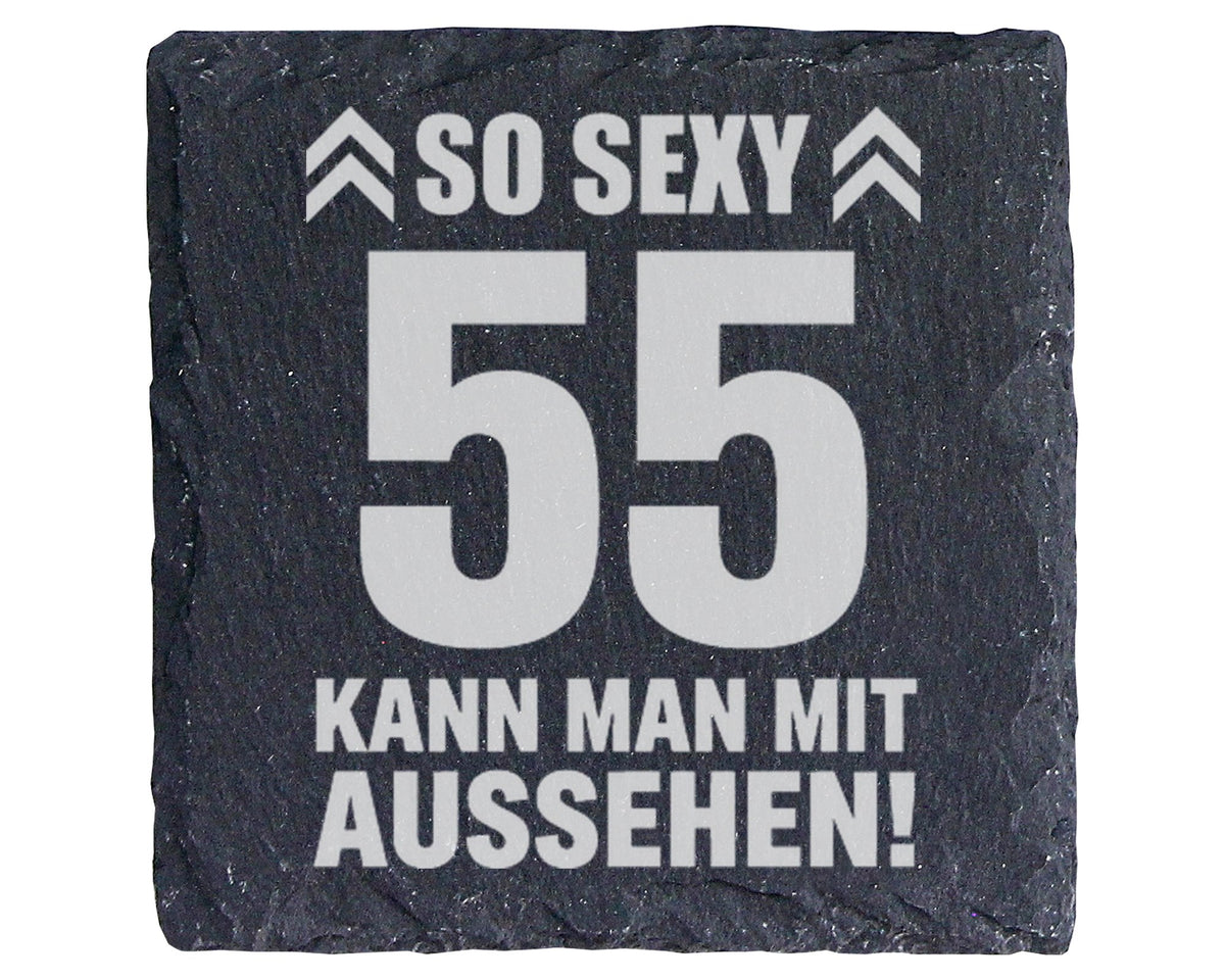 Schiefer Untersetzer 55 Geburtstag Spruch So Sexy Aussehen - Geschenk  – Bild 1