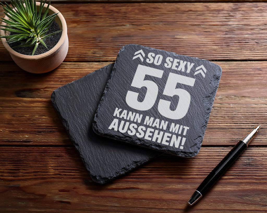 Schiefer Untersetzer 55 Geburtstag Spruch So Sexy Aussehen - Geschenk  – Bild 5