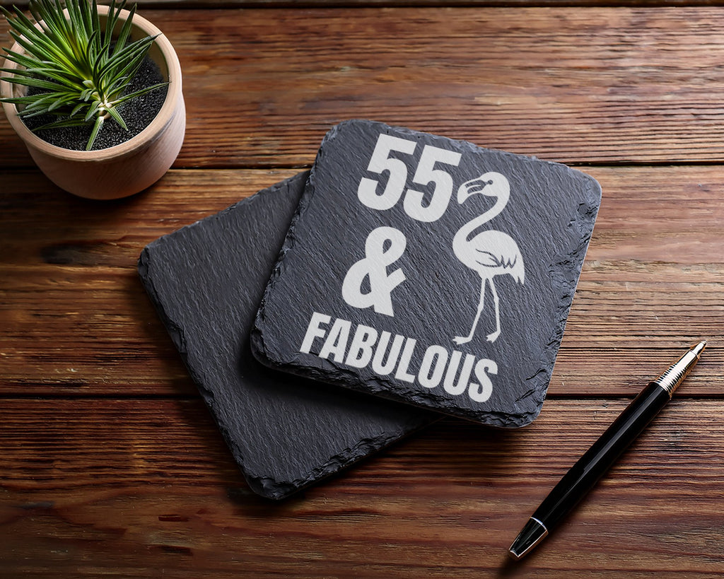 Schiefer Untersetzer Flamingo 55 And Fabulous - Geschenk zum Geburtsta – Bild 5