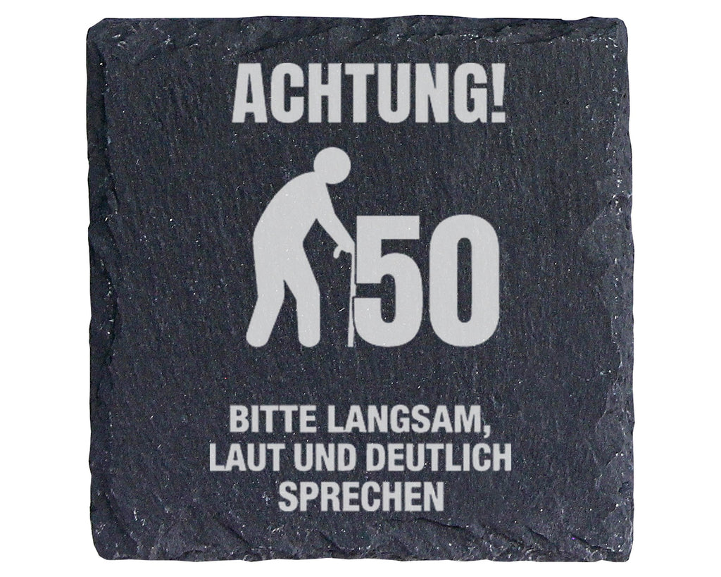 Schiefer Untersetzer 50 Geburtstag Achtung Langsam Sprechen - Lustiges – Bild 1