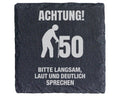 Schiefer Untersetzer 50 Geburtstag Achtung Langsam Sprechen - Lustiges – Bild 1