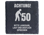 Schiefer Untersetzer 50 Geburtstag Achtung Langsam Sprechen - Lustiges – Bild 1
