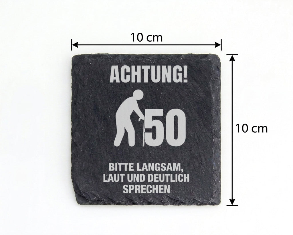 Schiefer Untersetzer 50 Geburtstag Achtung Langsam Sprechen - Lustiges – Bild 4
