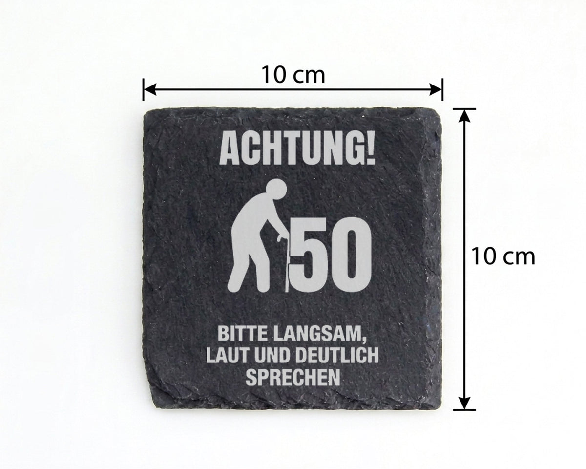 Schiefer Untersetzer 50 Geburtstag Achtung Langsam Sprechen - Lustiges – Bild 4