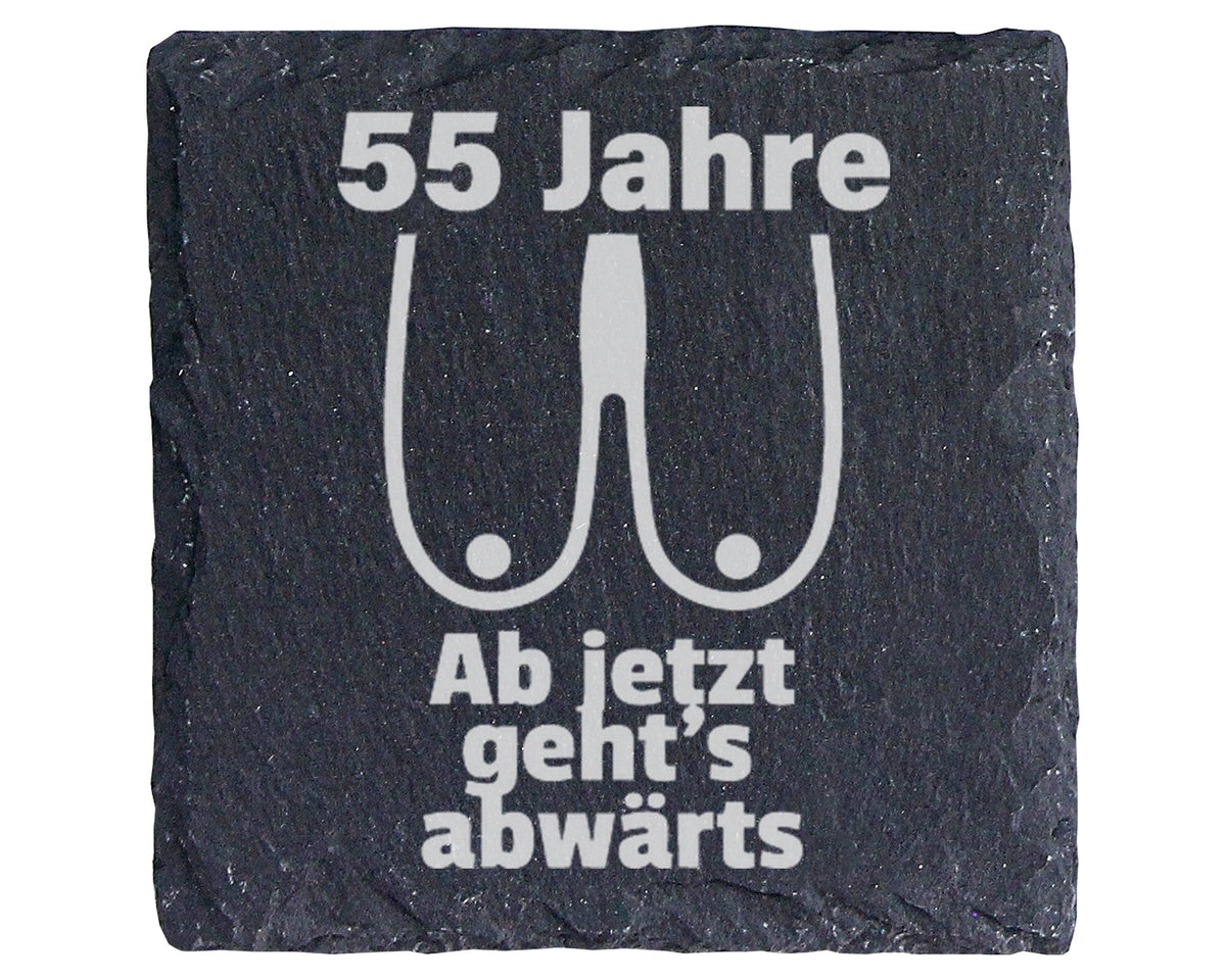 Schiefer Untersetzer 55 Jahre Ab Jetzt Gehts Abwärts - Lustiges Gesche – Bild 1