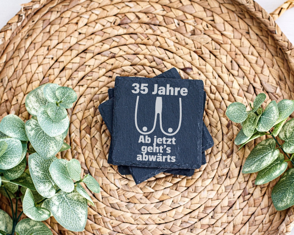 Schiefer Untersetzer 35 Jahre Ab Jetzt Geht's Abwärts - Lustiges Gesch – Bild 3