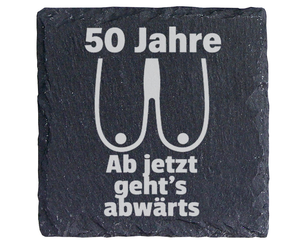 Schiefer Untersetzer 50 Jahre Brüste Ab Jetzt Geht's Abwärts - Lustige – Bild 1
